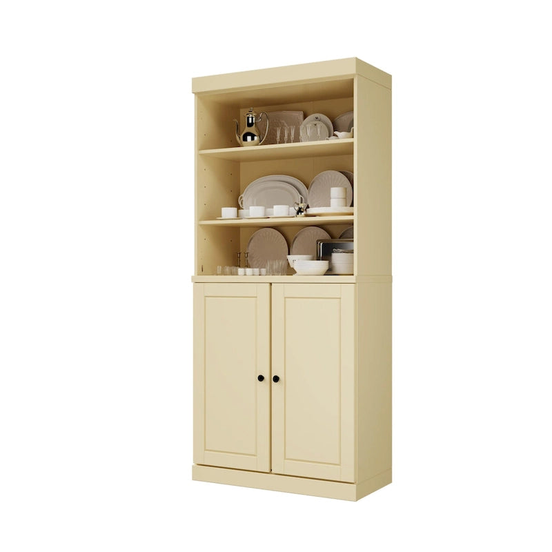 Armoire de cuisine 100 % en bois massif avec 2 portes en verre transparent ou en bois massif et organiseur à 2 tiroirs par