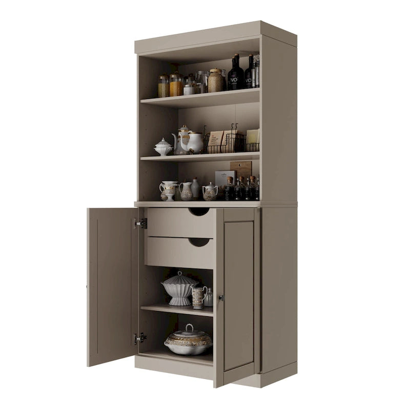 Armoire de cuisine 100 % en bois massif avec 2 portes en verre transparent ou en bois massif et organiseur à 2 tiroirs par
