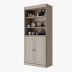 Armoire de cuisine 100 % en bois massif avec 2 portes en verre transparent ou en bois massif et organiseur à 2 tiroirs par