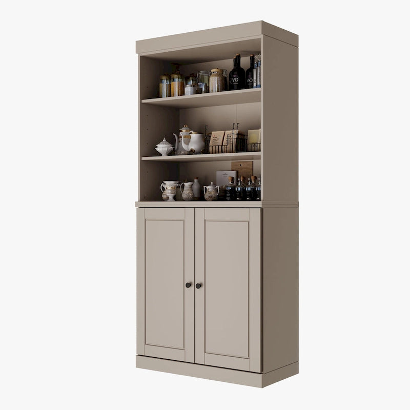 Armoire de cuisine 100 % en bois massif avec 2 portes en verre transparent ou en bois massif et organiseur à 2 tiroirs par