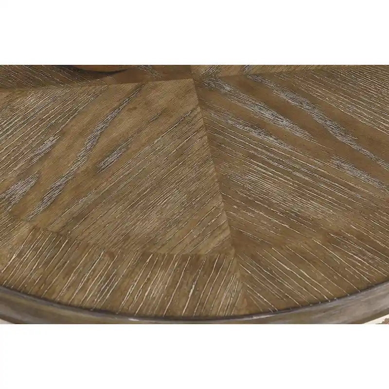 Table d'appoint ronde en bois avec étagère inférieure ouverte, marron et blanc antique