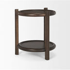 Table d'appoint ronde en bois brun foncé avec étagère inférieure - 23.5L x 23.5W x 26.0H