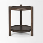 Table d'appoint ronde en bois brun foncé avec étagère inférieure - 23.5L x 23.5W x 26.0H