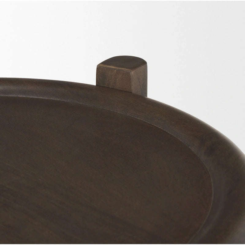 Table d'appoint ronde en bois brun foncé avec étagère inférieure - 23.5L x 23.5W x 26.0H