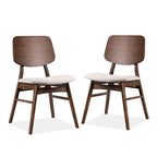 Beau | Lot de 2 chaises de salle à manger en noyer de style milieu de siècle avec assises en tissu bouclé