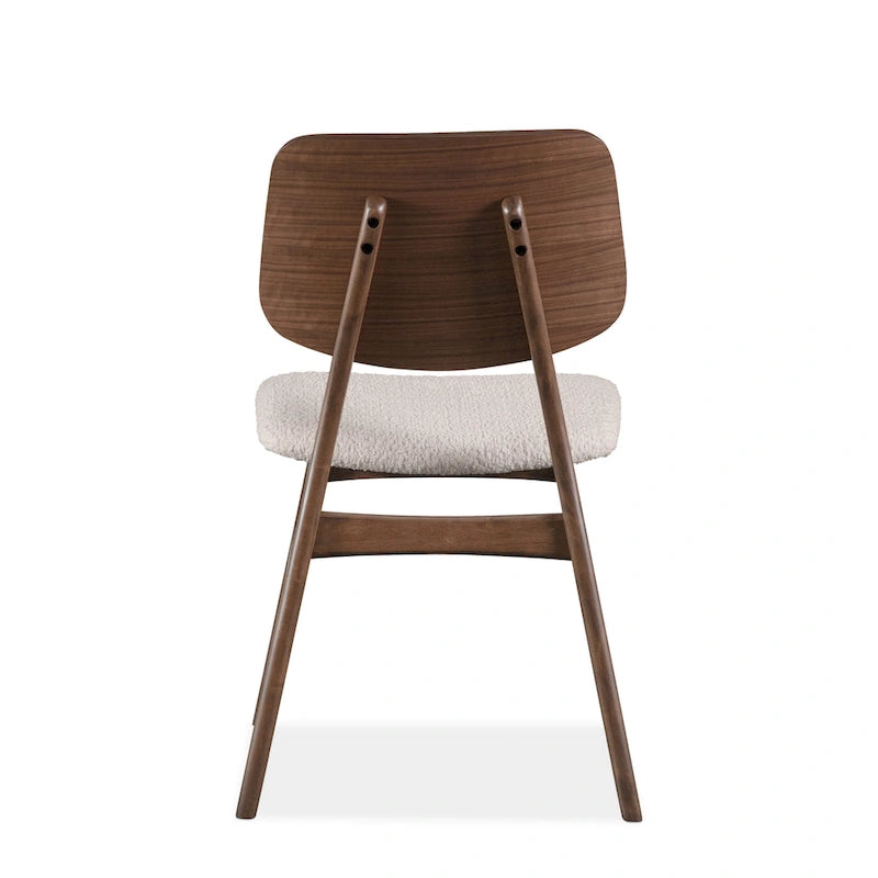 Beau | Lot de 2 chaises de salle à manger en noyer de style milieu de siècle avec assises en tissu bouclé
