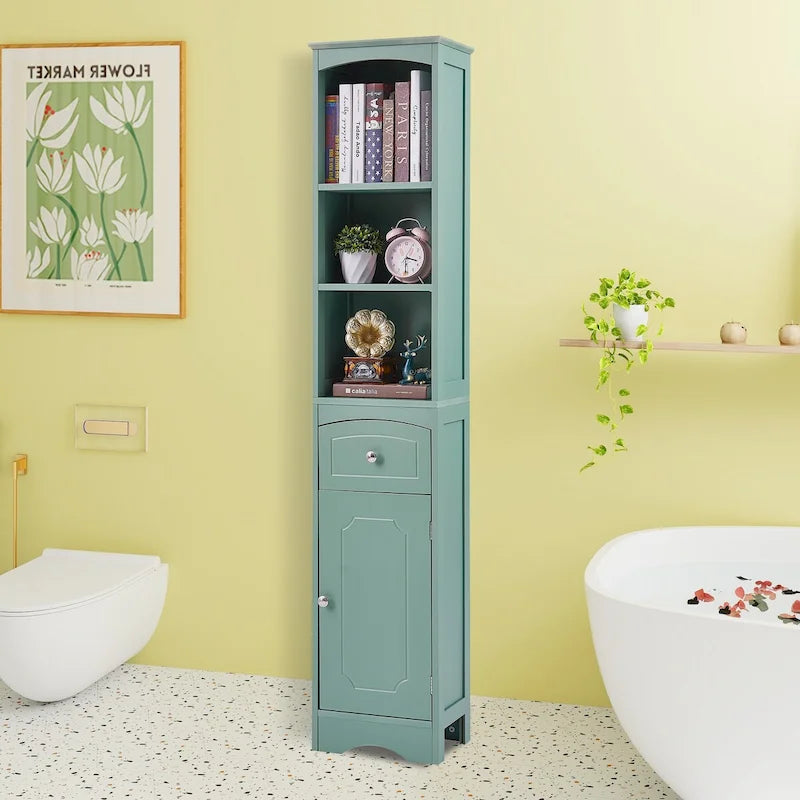 67 Armoires de rangement hautes pour salle de bain, meuble de rangement autoportant avec tiroir, porte et étagères réglables