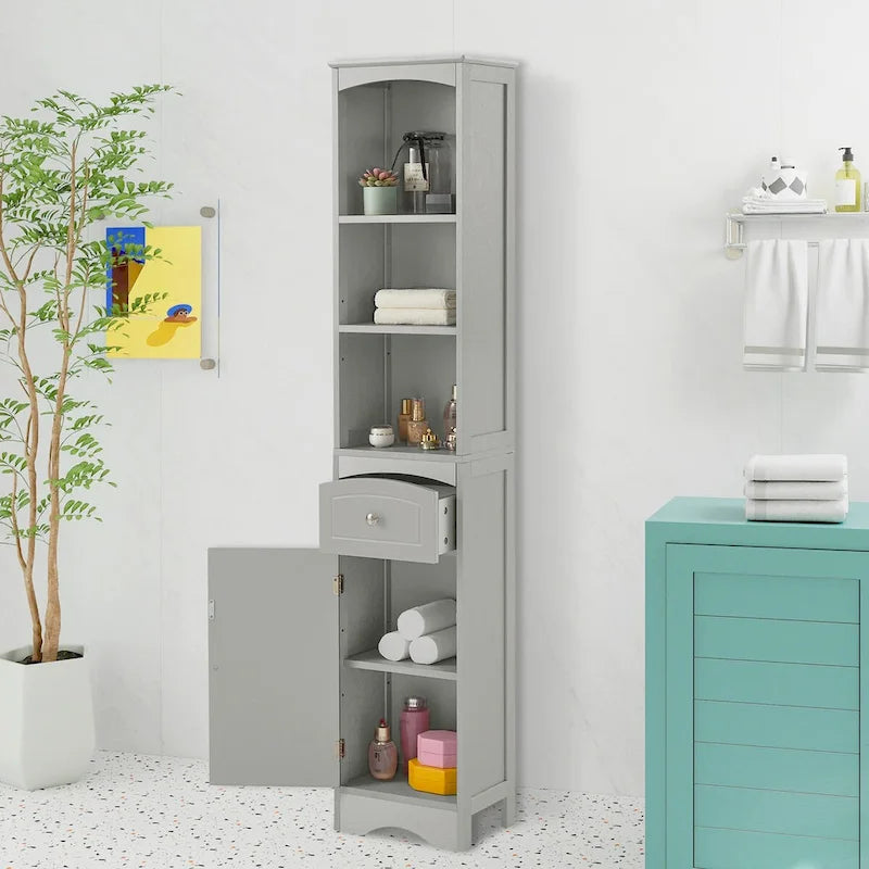 67 Tall Bathroom Organizers and Cabinet, Freestanding Storage Cabinet with Drawer, Door and Adjustable Shelves
