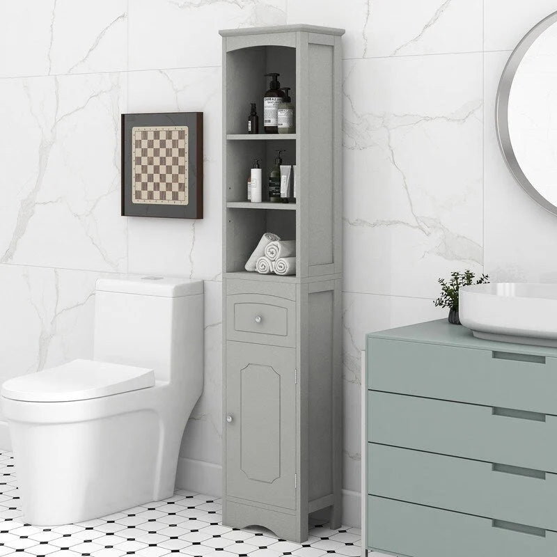 67 Armoires de rangement hautes pour salle de bain, meuble de rangement autoportant avec tiroir, porte et étagères réglables