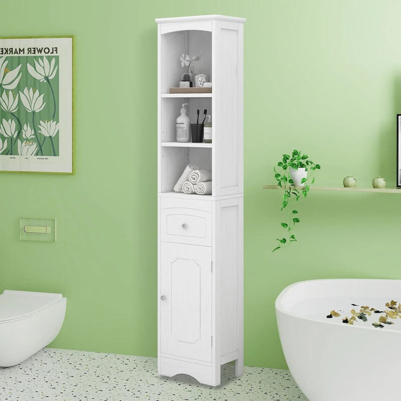 67 Armoires de rangement hautes pour salle de bain, meuble de rangement autoportant avec tiroir, porte et étagères réglables