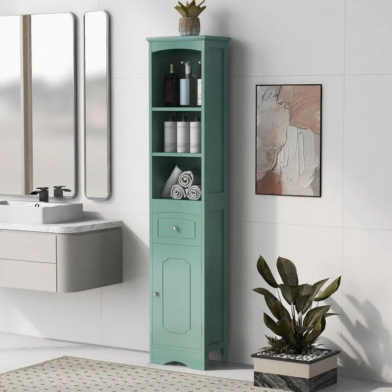 67 Armoires de rangement hautes pour salle de bain, meuble de rangement autoportant avec tiroir, porte et étagères réglables