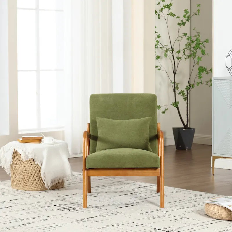 Fauteuil simple en bois avec revêtement en velours/cuir, style Mid-Century Modern, pour salon