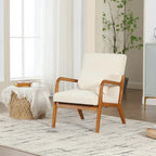 Velvet/leather Upholstered Mid-Century Modern Wood Frame Single Armchair for Living Room