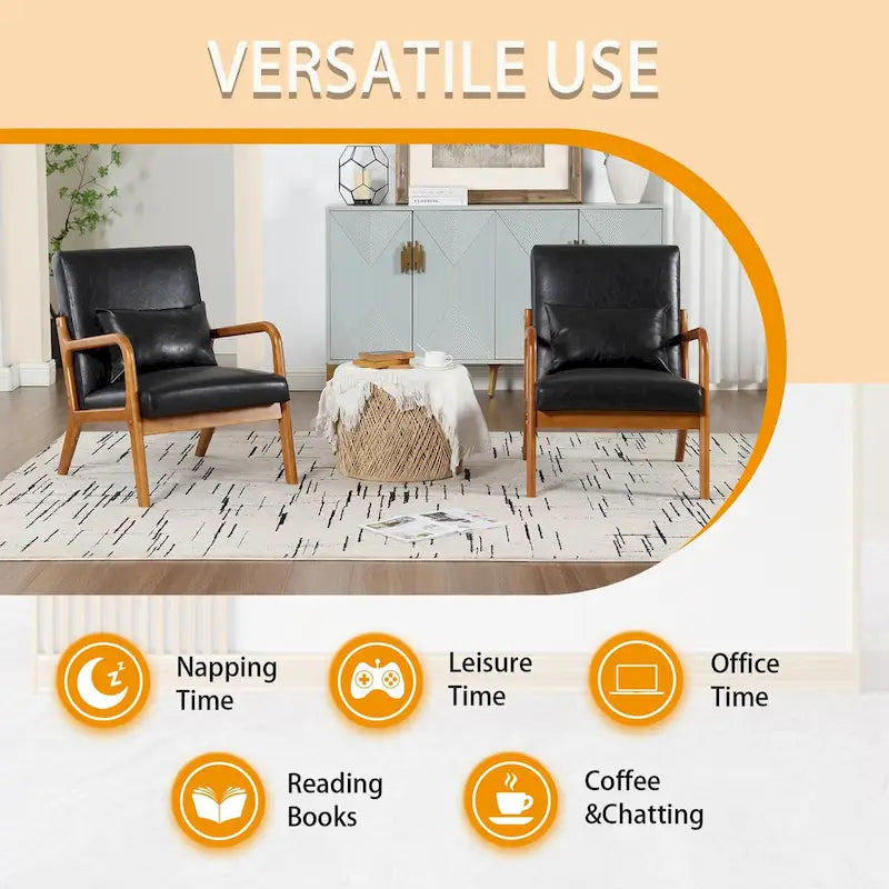 Fauteuil simple en bois avec revêtement en velours/cuir, style Mid-Century Modern, pour salon