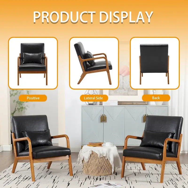 Fauteuil simple en bois avec revêtement en velours/cuir, style Mid-Century Modern, pour salon