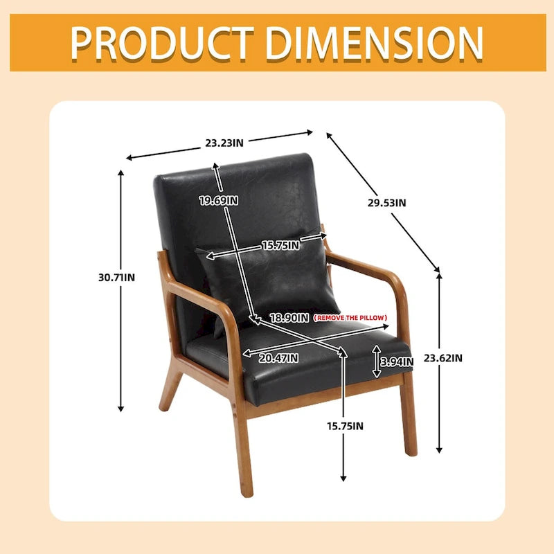 Fauteuil simple en bois avec revêtement en velours/cuir, style Mid-Century Modern, pour salon