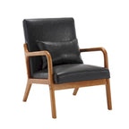 Fauteuil simple en bois avec revêtement en velours/cuir, style Mid-Century Modern, pour salon