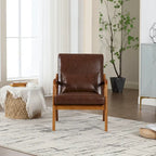 Fauteuil simple en bois avec revêtement en velours/cuir, style Mid-Century Modern, pour salon