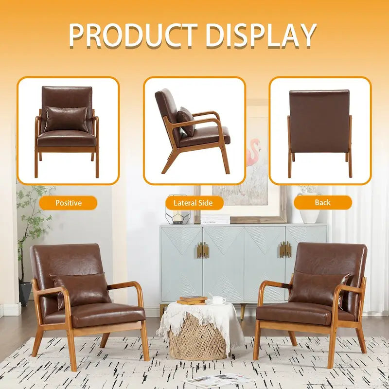 Fauteuil simple en bois avec revêtement en velours/cuir, style Mid-Century Modern, pour salon