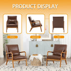 Fauteuil simple en bois avec revêtement en velours/cuir, style Mid-Century Modern, pour salon