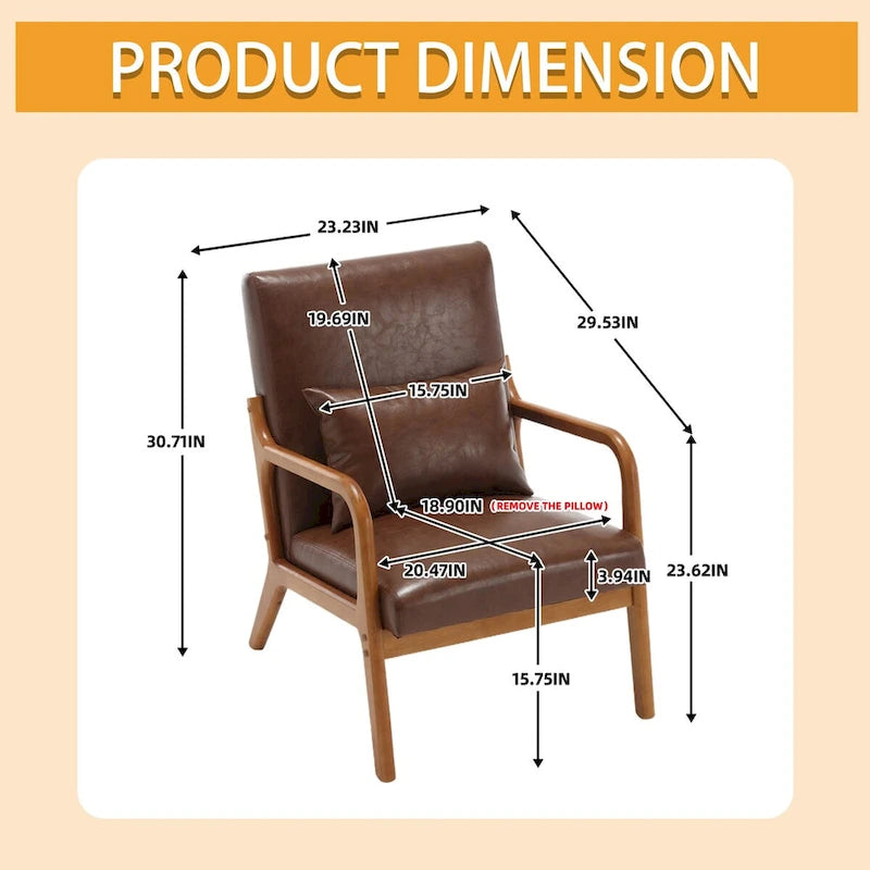 Fauteuil simple en bois avec revêtement en velours/cuir, style Mid-Century Modern, pour salon