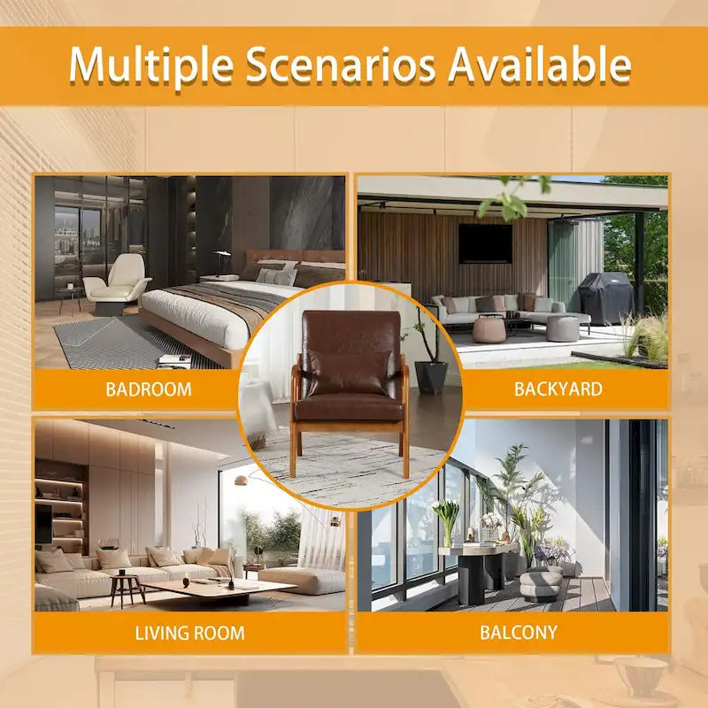 Fauteuil simple en bois avec revêtement en velours/cuir, style Mid-Century Modern, pour salon