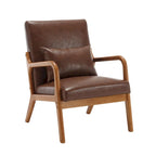 Fauteuil simple en bois avec revêtement en velours/cuir, style Mid-Century Modern, pour salon