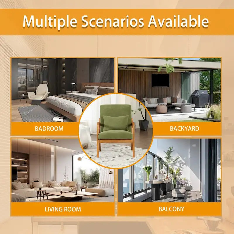 Fauteuil simple en bois avec revêtement en velours/cuir, style Mid-Century Modern, pour salon