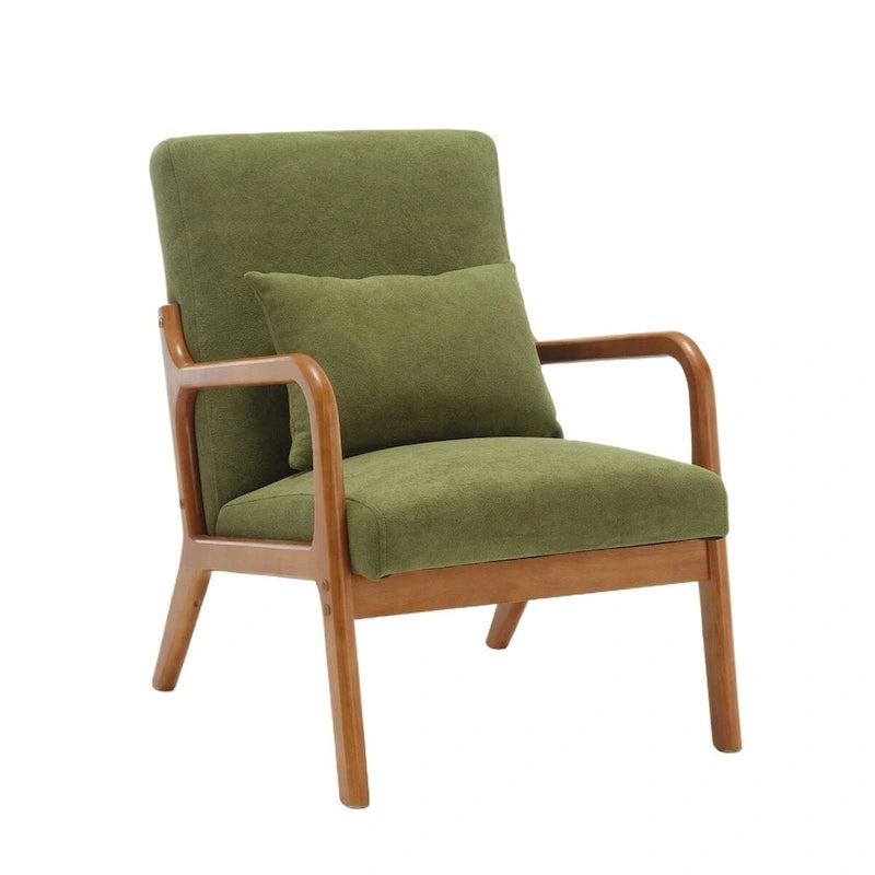 Fauteuil simple en bois avec revêtement en velours/cuir, style Mid-Century Modern, pour salon