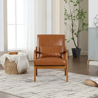 Fauteuil simple en bois avec revêtement en velours/cuir, style Mid-Century Modern, pour salon