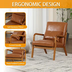 Fauteuil simple en bois avec revêtement en velours/cuir, style Mid-Century Modern, pour salon