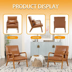 Fauteuil simple en bois avec revêtement en velours/cuir, style Mid-Century Modern, pour salon