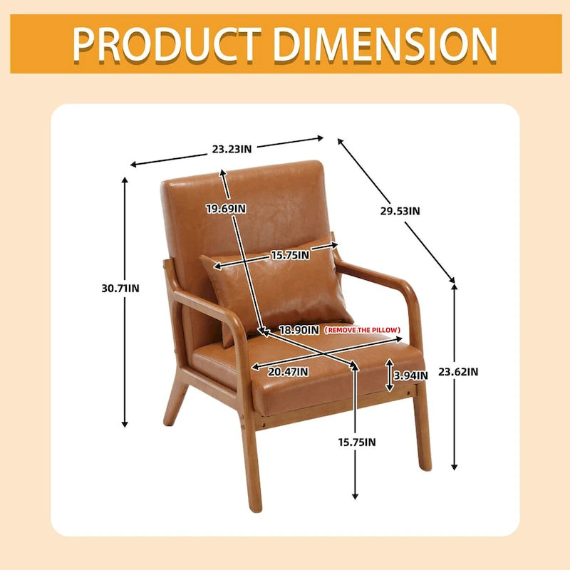 Fauteuil simple en bois avec revêtement en velours/cuir, style Mid-Century Modern, pour salon