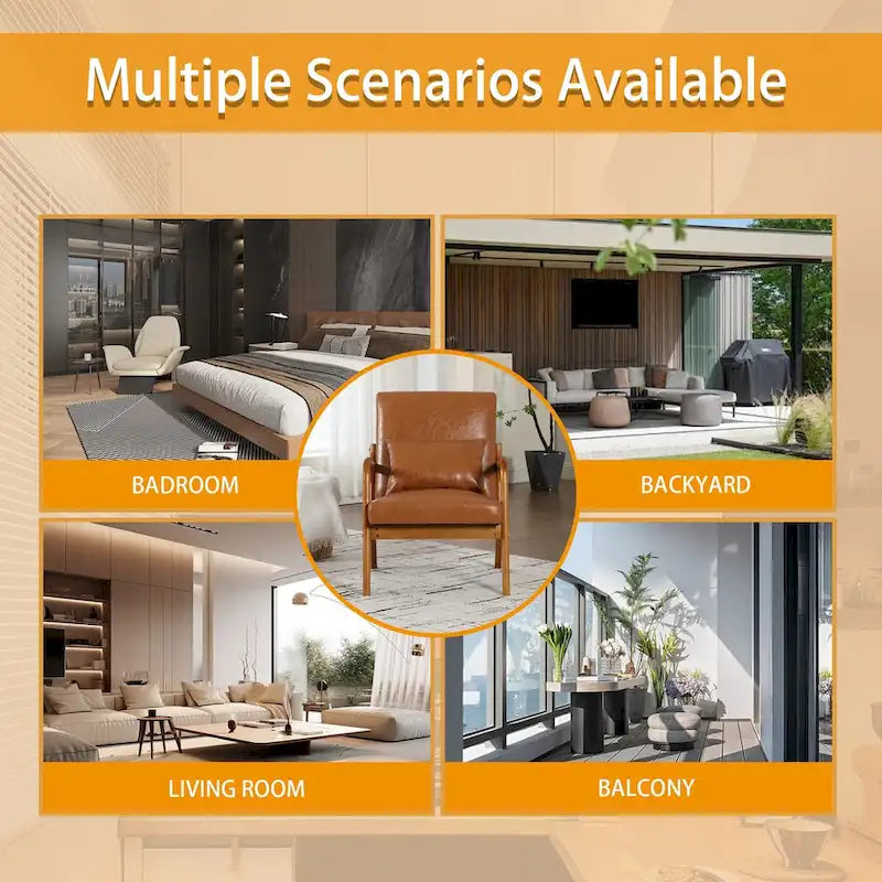 Fauteuil simple en bois avec revêtement en velours/cuir, style Mid-Century Modern, pour salon