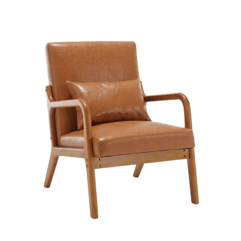Fauteuil simple en bois avec revêtement en velours/cuir, style Mid-Century Modern, pour salon