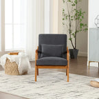 Fauteuil simple en bois avec revêtement en velours/cuir, style Mid-Century Modern, pour salon