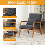 Fauteuil simple en bois avec revêtement en velours/cuir, style Mid-Century Modern, pour salon