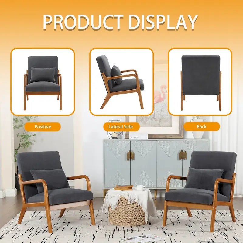 Fauteuil simple en bois avec revêtement en velours/cuir, style Mid-Century Modern, pour salon