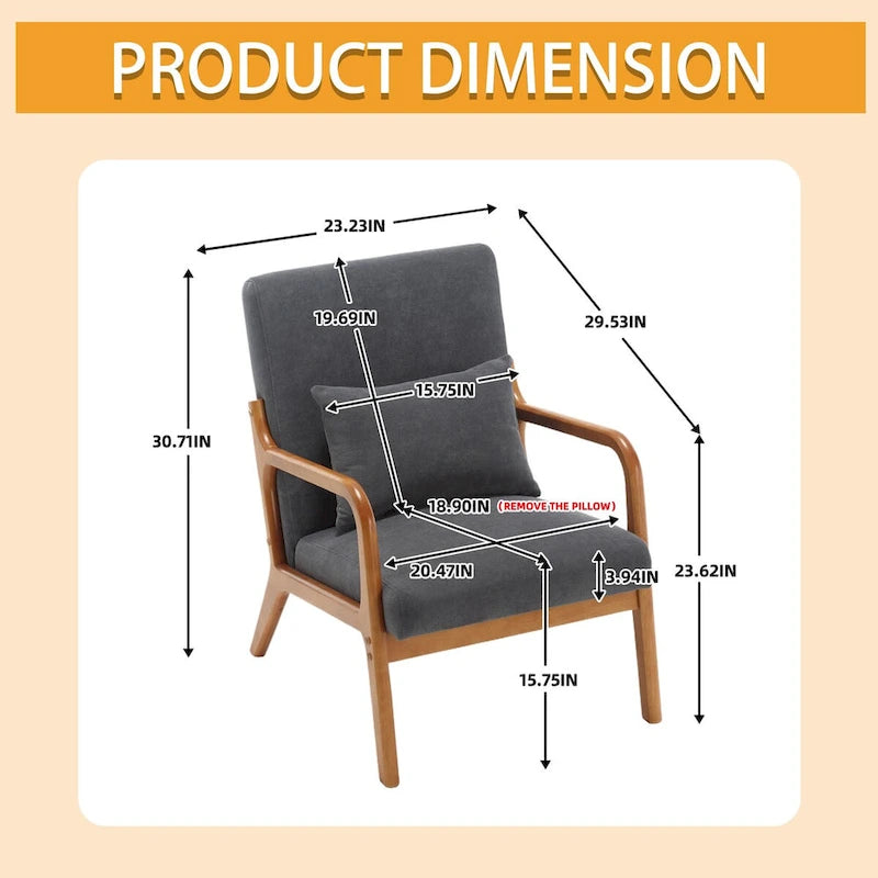 Fauteuil simple en bois avec revêtement en velours/cuir, style Mid-Century Modern, pour salon