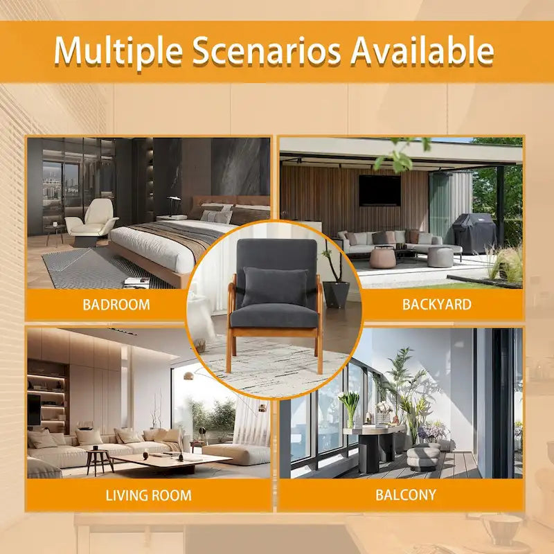 Fauteuil simple en bois avec revêtement en velours/cuir, style Mid-Century Modern, pour salon