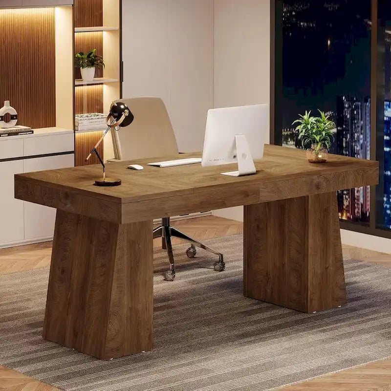 Bureau de direction moderne en bois brun pour bureau à domicile