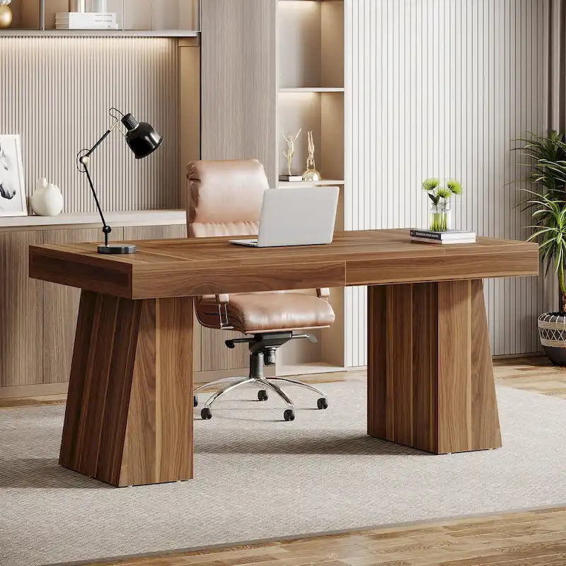 Bureau de direction moderne en bois brun pour bureau à domicile