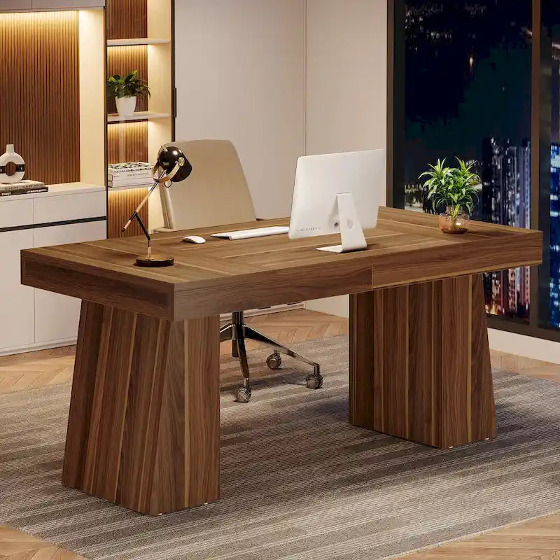 Bureau de direction moderne en bois brun pour bureau à domicile