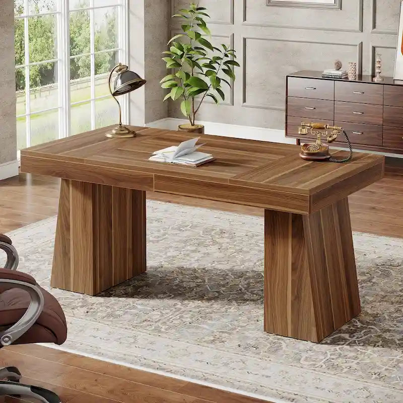 Bureau de direction moderne en bois brun pour bureau à domicile
