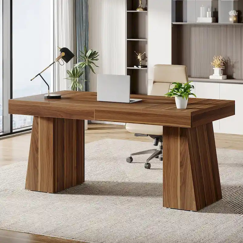 Bureau de direction moderne en bois brun pour bureau à domicile