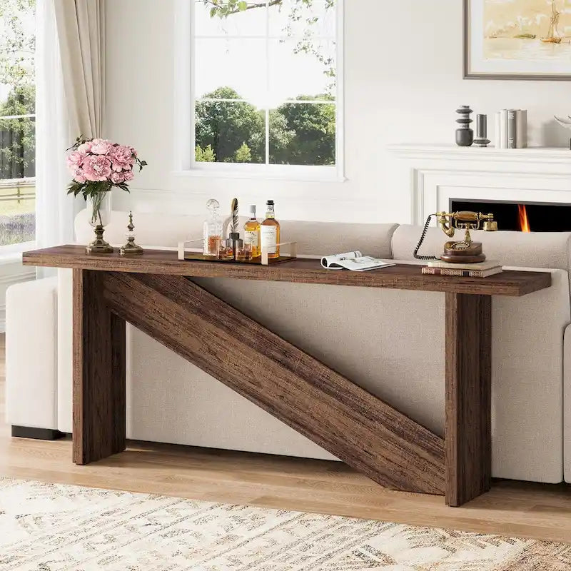 Console de 70,86 pouces de large, table d'entrée avec lumière LED à détecteur de mouvement, table de canapé étroite